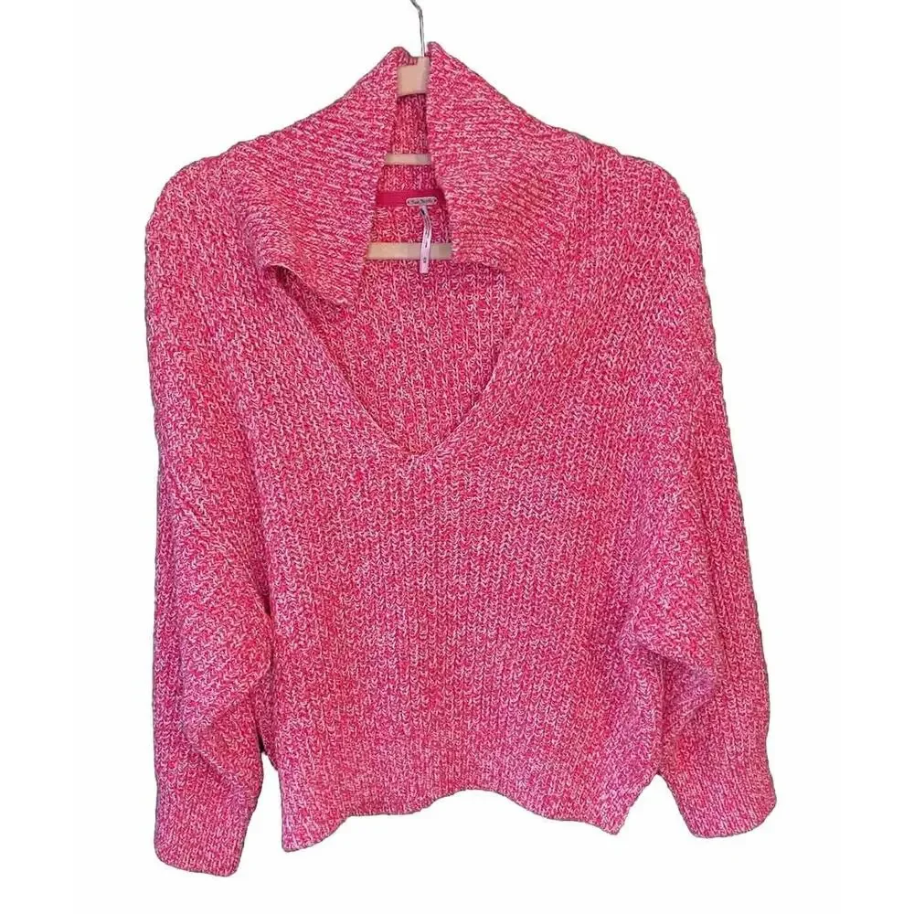 Free People Sweater Womens Medium Love This City Pink Casual Oversized Boho Knit